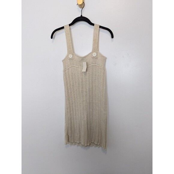 Sweater Project Dress Womens Large Ivory Shimmer Pleated Y2K - Picture 2 of 10